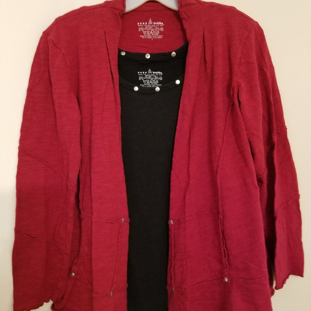 Neon Buddha, 2 piece set, black studded tank with raspberry studded jacket
